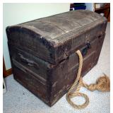 Vintage Wood Trunk With Metal Banding And Side Handles