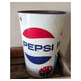 Pepsi Tin Trash Can And Vintage 7-Up Crate