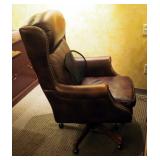 Leather Upholstered Adjustable Rolling Executive Chair With Nailhead Trim, 43' x 28.5' x 31'