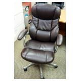 Leather Like Upholstered Adjustable Rolling Office Chair, 46' And Leather Like Upholstered Metal Fra