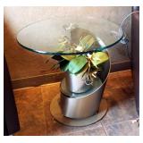 Glass Top Metal Base Abstract Table, 21.5' x 24'