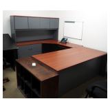 Wood Topped, 4 Drawer U-Shaped Workstation With 4 Door Hutch And Keyboard Shelf, 66' x 72' x 101.5'