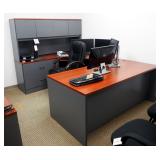 Wood Topped, 4 Drawer U-Shaped Workstation With 4 Door Hutch And Keyboard Shelf, 65' x 72' x 102'