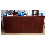 Wood Grain 4 Door, 1 Drawer Side Storage Cabinet With Shelves, 37' x 78' x 24', With 2 Door Storage 