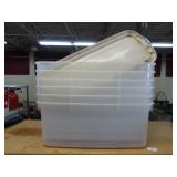 Six Rubbermaid Large Clear Totes With Lids