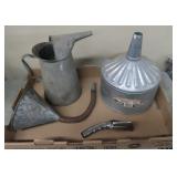 Galvanized Funnels and Gallon Oil Can
