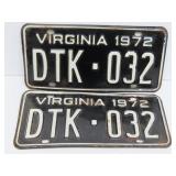 Pair of 1972 Virginia Car Plates
