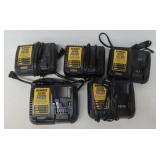 Five Dewalt Cordless Battery Chargers