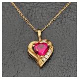10K Gold Necklace w/ Heart Ruby & CZs