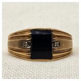 10K Gold Ring Onyx & Diamonds