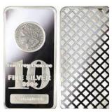 10 Ounce: Morgan Dollar .999 Fine Silver Bar 10 Ounce: Morgan Dollar .999 Fine Silver Bar