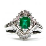 Platinum Antique 1.04 ct Emerald & Diamond Ring Platinum Antique 1.04 ct Emerald & Diamond Ring