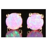 Rose Toned Round Pink Opal Stud Earrings Rose Toned Round Pink Opal Stud Earrings