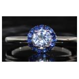 Brilliant White & Blue Sapphire Halo Ring Brilliant White & Blue Sapphire Halo Ring