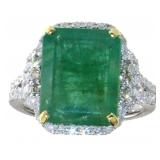 18kt Gold 7.84 ct Natural Emerald & Diamond Ring 18kt Gold 7.84 ct Natural Emerald & Diamond Ring