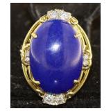 14kt Gold Oval 23.34 ct Blue Lapis & Diamond Ring 14kt Gold Oval 23.34 ct Blue Lapis & Diamond Ring