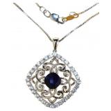 Cushion Cut Sapphire Filigree Necklace Cushion Cut Sapphire Filigree Necklace