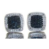 Cushion Cut Blue & White Diamond Accent Earrings Cushion Cut Blue & White Diamond Accent Earrings