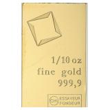 1/10 oz .9999 Valcambi Gold Bar 1/10 oz .9999 Valcambi Gold Bar