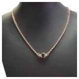 Rose Tone Natural Oval Sapphire & Crystal Necklace Rose Tone Natural Oval Sapphire & Crystal Necklace