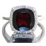 Cushion Cut 3.66 ct Natural Garnet & Diamond Ring Cushion Cut 3.66 ct Natural Garnet & Diamond Ring
