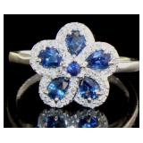 14kt Gold 1.35 ct Sapphire & Diamond Flower Ring 14kt Gold 1.35 ct Sapphire & Diamond Flower Ring