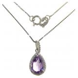 Pear Cut 1.18 ct Amethyst & Diamond Necklace Pear Cut 1.18 ct Amethyst & Diamond Necklace