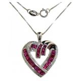 Elegant Baguette Ruby & Diamond Heart Necklace Elegant Baguette Ruby & Diamond Heart Necklace