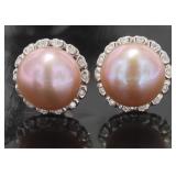 Brilliant 8.5 mm Rose Pearl and Halo Earrings Brilliant 8.5 mm Rose Pearl and Halo Earrings