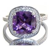 Cushion Cut 3.61ct Natural Amethyst & Diamond Ring Cushion Cut 3.61ct Natural Amethyst & Diamond Ring