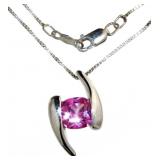 Tension Set Pink Sapphire Necklace Tension Set Pink Sapphire Necklace