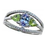 Natural Tanzanite-Peridot & Diamond Ring Natural Tanzanite-Peridot & Diamond Ring