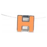 Hermes Silver & Orange H-Cube Necklace Hermes Silver & Orange H-Cube Necklace