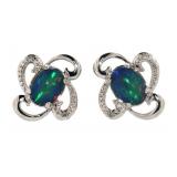 Natural Cabochon Black Opal & Diamond Earrings Natural Cabochon Black Opal & Diamond Earrings