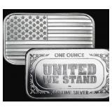 One Ounce: .999 Fine Silver Flag Bar One Ounce: .999 Fine Silver Flag Bar