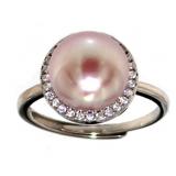 Quality 10 mm Rose Pearl Halo Ring Quality 10 mm Rose Pearl Halo Ring