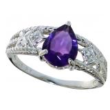 Pear Cut Natural Amethyst & Diamond Ring Pear Cut Natural Amethyst & Diamond Ring
