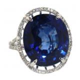 14k Gold 18.98 ct Oval Sapphire & Diamond Ring 14k Gold 18.98 ct Oval Sapphire & Diamond Ring