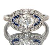 18k Gold 1.62 ct Diamond & Sapphire Deco Ring 18k Gold 1.62 ct Diamond & Sapphire Deco Ring