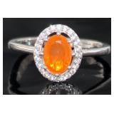Oval Natural Fire Opal & Zircon Dinner Ring Oval Natural Fire Opal & Zircon Dinner Ring