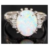 Platinum 9.57 ct Natural Opal & Diamond Ring Platinum 9.57 ct Natural Opal & Diamond Ring