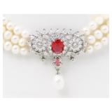 Freshwater Pearl, Ruby & White Topaz Necklace Freshwater Pearl, Ruby & White Topaz Necklace