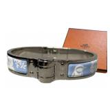 Hermes Blue & White Animal Pattern Bangle Bracelet Hermes Blue & White Animal Pattern Bangle Bracelet