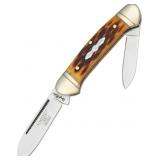 Rough Ryder RR058 Mini Canoe Amber Jigged Bone Rough Ryder RR058 Mini Canoe Amber Jigged Bone