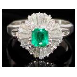 Platinum 1.34 ct Natural Emerald & Diamond Ring Platinum 1.34 ct Natural Emerald & Diamond Ring