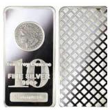 10 Ounce: Morgan Dollar .999 Fine Silver Bar 10 Ounce: Morgan Dollar .999 Fine Silver Bar