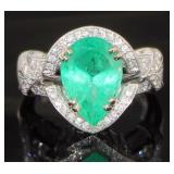 14kt Gold 3.93 ct Natural Emerald & Diamond Ring