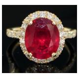 14kt Gold 5.92 ct Oval Ruby & Diamond Ring