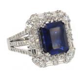 14k Gold 8.18 ct Radiant Sapphire & Diamond Ring