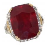 18k Gold 21.85 ct Cushion Ruby & Diamond Ring
